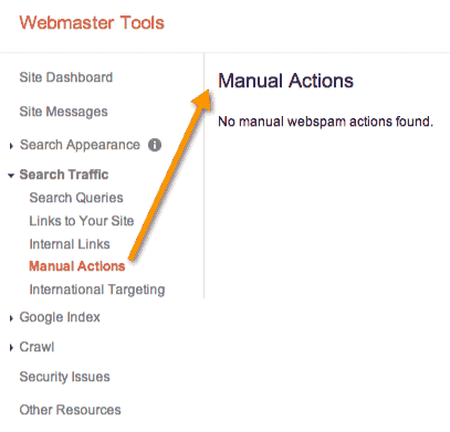 Webmaster tools manual actions